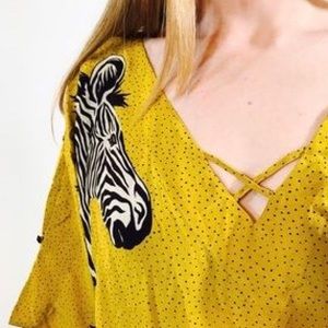 Anthropologie Leifsdottir Yellow Zebra Batwing Top